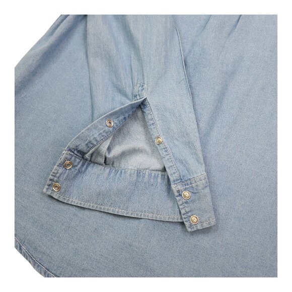 True Religion Light Blue Chambray Long Sleeve Shirt M Snaps Denim Chest Pockets - Picture 8 of 13